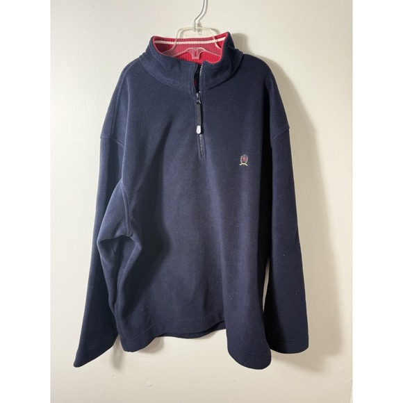 Vintage Tommy Hilfiger Sweater‎ Mens L Blue Crest Fleece Zip Sweatshirt - Picture 1 of 3